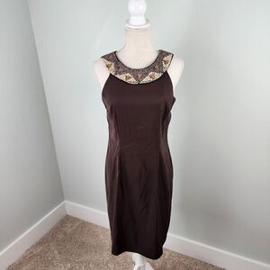 Kim Rogers Women's Sleeveless Midi Sheath Beaded Neckline Dress Size 8